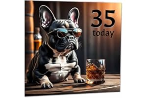 PURPLE FOX Kartka na 35. urodziny - fajny buldog francuski - zabawna kartka na 35. urodziny dla taty, męska trzydzieści pięć, trzydzieści piąty, dziadek, wujek