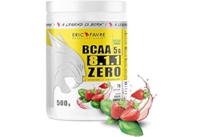 BCAA POUDRE 8.1.1 Zero - Acides Aminés Musculation Vegan - Votre Allié Pour Des Entraînements Efficaces - Performance Accentuée - 500g - Saveur Fraise/Basilic - Eric Favre