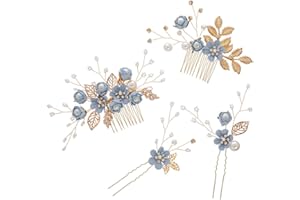 Toyvian Peine para el Cabello de Novia - Accesorios para el Cabello de Diamantes de imitación con Clip para Peine de Boda para Novia Dama de Honor (Azul)