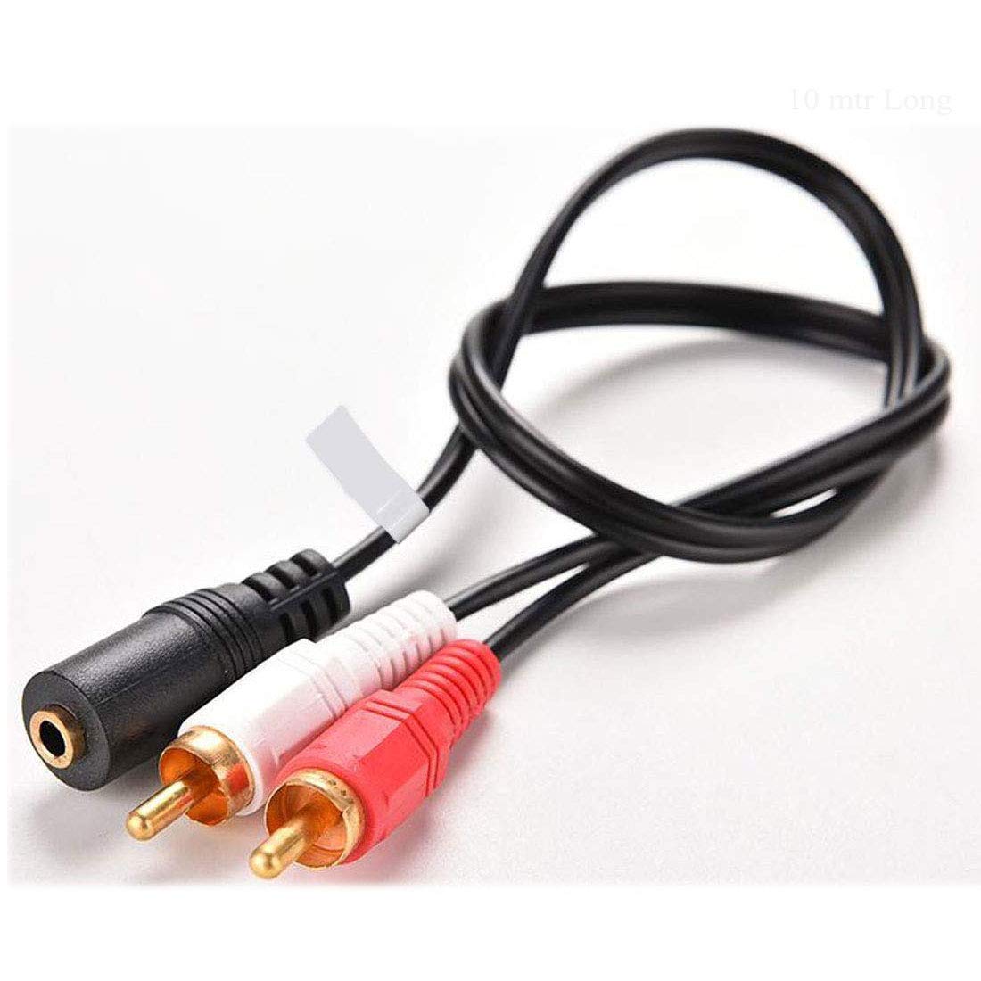 Hi Plasst 3.5mm Female to 2 RCA Male Stereo Audio Video AV Splitter Cable (1.5 Meters) for Home Theatre, Sound System, Amplifier, HDTV, Speakers, VCD - Red, White, Black