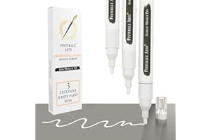 Pinturale Arts Pennarello Acrilico Bianco | Set di 3 Pennarello Indelebile Bianco | Pennarello Bianco Punta Fine 3 mm | Pennarelli Acrilici Per Tessuti, Ceramica, Sassi, Vetro, Legno, Tela