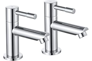 Wasserrhythm Basin Taps Pair Twin Bathroom Sink Taps Traditional Two Holes Lead-Free Stainless Steel Chrome Hot and Cold Water Wash Basin Tap 1/4 Turn 2 Holes