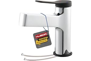 KUZOR 1PC Brass Mixer Tap with G1/2 UK Standard Water Hoses - Modern 5-Minute Installation Single Lever Sink Faucet for Bathroom/Basin/RV/Vanity - Height 5.33 in, Weight 1.68lbs - Chrome