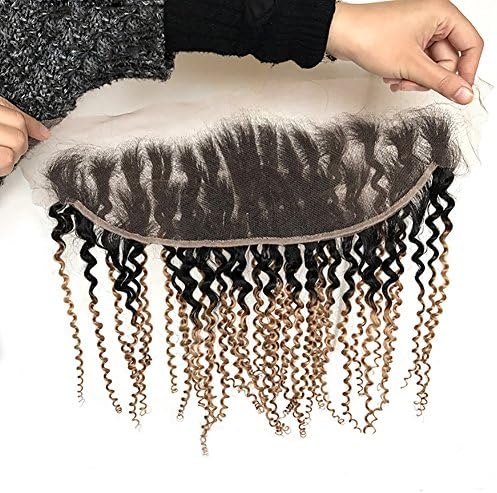 13x4 Human Hair Piece Gradient Lace Frontal Kinky Wave Behalf Real Wig Head Pick Up Shun Fat Curls Hair Closure 7Size ( Color : Gradient , Size : 20 )