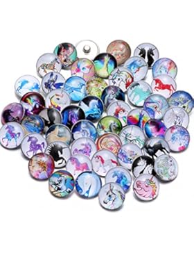 Soleebee 50 Stück Gemischt zufällig Glas Aluminium Click Button fit 5.5mm-Knopfloch Schmuck Charms