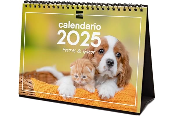Finocam - Calendario Imágenes de Sobremesa para Escribir 2025 Mes Vista Enero 2025 - Diciembre 2025 (12 meses) Perros y gatos Español