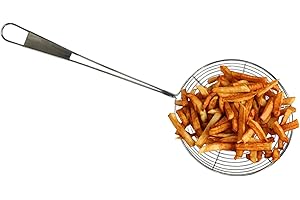 Chabrias Ltd 6.3"/16cm Stainless Steel Strainer Skimmer Ladle with Ergonomic Handle Wire Skimmer Spoon with Spider Mesh Filter for Kitchen Frying Food, Pasta, Spaghetti, Noodle – Heavy Duty