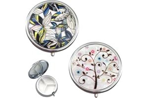 FEELAIRY 2 Pcs Boîte à Pilules Rondes en Metal, Boite Medicaments Journalier de Voyage Mini, Portable Médecine Pilulier avec 3 Compartiments Amovibles, Vitamine Boîte Quotidienne Organisateur de Poche