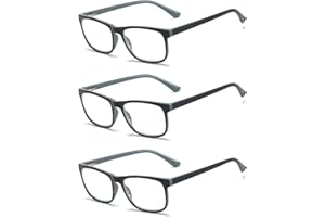 MMOWW 3er-pack Lesebrille Damen und Herren, Anti-blaue Computerbrille mit Federscharnieren（Grau, +1,5