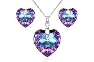 Crystalline Azuria 18ct Chapado en Oro Blanco Cristales Corazón del océano Juegos de Joyas Collar con Colgante Pendientes colgantes Pendientes de tuerca para Mujeres y Niñas