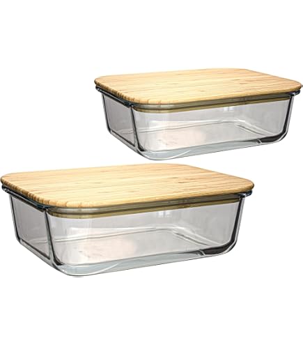 Cofan 3er Set Lunchboxen Aus Borosilikatglas – Mit Bambus-Deckel, 640–1520 Ml, Spülmaschinenfest