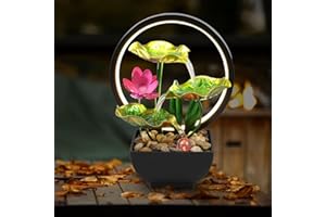 FORIBYW Indoor Tabletop Fountain Water Feature with Rocks & LED Ring Lights, 3-Tiers Leaf Small Waterfall Fountains, Desktop Fountains for Meditation Relaxation Bedroom Living Room Office Decor(Style B)