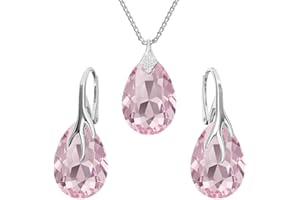 Panda-Jewellery Schmuckset für Damen Ohrringe Silber 925 Hängend - Kette Damen mit Anhänger - Schmuck Set für Sie mit Kristallen Birne - Ohrringe Hängend und Halskette Mädchen Geschenk Frauen