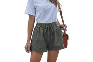 heekpek Pantaloncini Corti Donna Eleganti Vita Alta Casual Pantaloni Sciolto Shorts con Cintura Elastica e Due Tasche Laterali Confortevole Traspirante Estivi Ragazza Pantaloncino