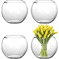 YOUEON Pack of 4 15 cm Clear Bubble Bowl Glass Vase, Round Glass Bowl Bubble Ball Vase for Fish, Flowers, Glass Fish Bowls, C