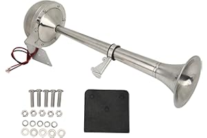 FOUF Klaxon de Bateau Marin, Bateau RV Voiture en Acier Inoxydable Trompette Klaxon Ensemble Complet, 328 Décibels électrique 12 Volts 30 W Trompette Klaxon Marin pour RV/camion/SUV/bateau/camions