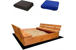 Ladanas® bac à Sable avec Couvercle Enfant en Bois fermé de 140 x 140 cm avec bancs-bac a Sable avec Couvercle- Bois de pin imprégné - INCL.1 bâche de Protection 1 bâche Isolante