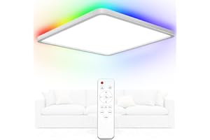 YEXATI Led Deckenleuchte Dimmbar mit Fernbedienung 24W 13RGB Farbwechsel Deckenlampe 3000K-6500K 3200LM Flach Deckenbeleuchtung IP54 Wasserfest Quadrat für Schlafzimmer Wohnzimmer Küche Balkon Büro Keller