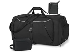 LUBARDY Bolsa de Viaje Plegable 65L 80L 100L Ultraligero Grande Bolsa de Deporte Bolsa de Equipaje de Viaje Impermeable Bolsa de Fin de Semana con Compartimento Zapatos para Mujeres y Hombres,Negro