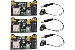 Heevhas 3PCS MB102 3,3 V/ 5 V módulo de fuente de alimentación de placa de pruebas sin soldadura Módulo de poder + 3PCS 9V 5,5 mm * 2,1mm Conector de DC Hebilla del clip de la batería