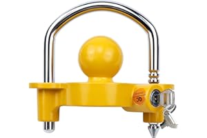 Covienapp Trailer Hitch Lock Universal Tow Ball Adjustable Trailer Ball Lock Fits 50 mm,1-7/8”,2”,2-5/16” Couples,Includes 2 Keys,Yellow