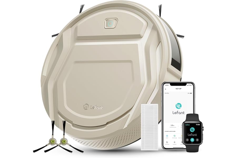 Lefant M210 Robot Vacuum Cleaner, 2200Pa Suction, 120 Minutes, Ultra Thin 8 cm, Tangle Free, App/Alexa/Google, Enhancement Mat Ideal for Pets, Hard Floors and Carpets