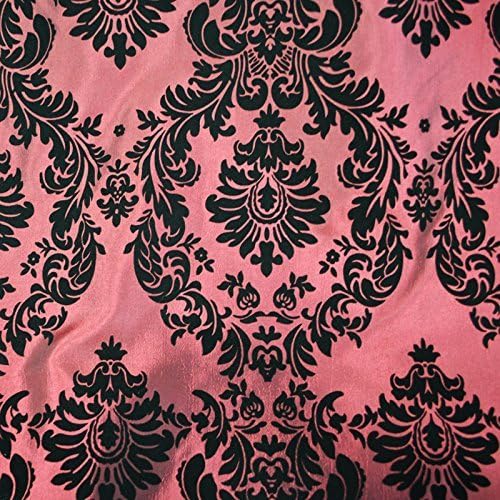 DAMASK FLOCKED TAFFETA FABRIC 58/60 WIDE BY THE YARD BURGUNDY/BLACK by New Star Fabric