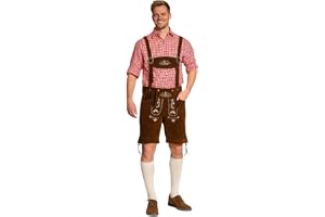 PartyXclusive Lederhosen för Herr Mörkbrun Steinbock Tyrolerbyxa med Hängslen Oktoberfest Lederhosen för Herrar Bayerska Knäb