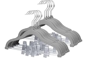 MangoKit Perchas para Pantalones Infantiles de 30 cm, Paquete de 16 Perchas de Terciopelo con Clips Ajustables, Ahorro de Espacio, Perchas Antideslizantes para Ropa de niños y Faldas con Gancho