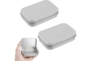 Gaaines 2 Pcs Rectangular Small Tin Boxes,Metal Tins Rectangular Empty Hinged Tins,Small With Lids for Candy Key Earring Coin Organizer(Silver)