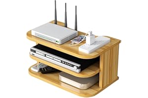 Hggzeg Caja de Almacenamiento de enrutador WiFi, Soporte de TV Flotante, Estante de Almacenamiento de administración de Cables Multicapa montado en la Pared (ji04, Madera de Cerezo)