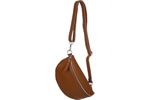 AMBRA MODA AmbraModa GLX10 - Riñonera unisex pequeña para hombre y mujer, de piel auténtica, Camel, 23/7/12 cm, Riñonera, bandolera