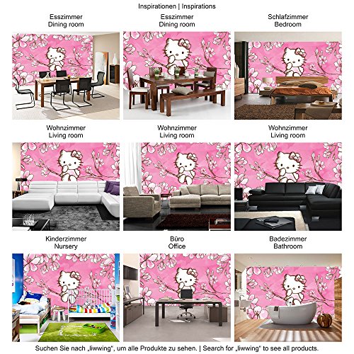 Fototapete 368×254 cm PREMIUM Wand Foto Tapete Wand Bild Papiertapete – Mädchen Tapete Hello Kitty – Kindertapete Cartoon Katze Blumen Baum Kinder pink – no. 1023 - 5