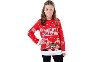 STAR FASHION Kids Merry Christmas Knitted Jumper Reindeer Rudolph Top Snowflake Pom Pom Xmas Sweater