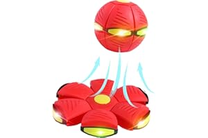 FUNLOV Kid Toys Flying Saucer Ball, Kid Magic Deformation UFO Toy for Outdoor Sports & Trainingm, Strong Elasticity & High Jump, Durable for Kid 's Play Flying (Red, With 6 lights)