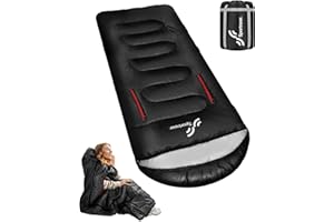 SPORTNEER Śpiwór outdoorowy – 200 x 85 cm, śpiwór na 3-4 pory roku, na kemping, dla dorosłych i dzieci, lekki, przenośny, ciepły śpiwór z otworem na ramię