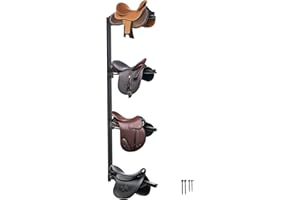 VEVOR Support de Selle Cheval, 4 Niveaux, Porte-selle Anglais Western Mural, Peu Encombrant, Rangement de Couverture et Coussin pour Matériels Chevaux d'Équitation, Organisation de Sellerie, d'Écuries