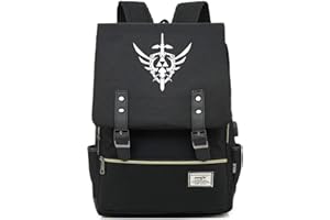 WANHONGYUE Jeu The Legend of Zelda Étudiants Sac d'école Cartable Vintage Rucksack Sac à Dos pour Ordinateur Portable 15,6 Pouces avec Port de Chargement USB Black / 4