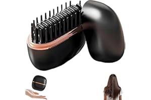 Growalleter Mini Hair Straightener Brush, 2-in-1 Cordless & Portable Hair Straightener and Volumizing Hot Comb, 30s Fast Heating, Anti-Scald, Plant Protein Coating, Ideal for Travel & Daily Use (BK)