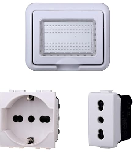 Placca Con Coperchio, Supporto Stango Idrobox IP55, Compatibile Con Bticino Living Light, Coperchio Modulo Cassetta (3 Posti/Moduli,Grigio - Foto 9