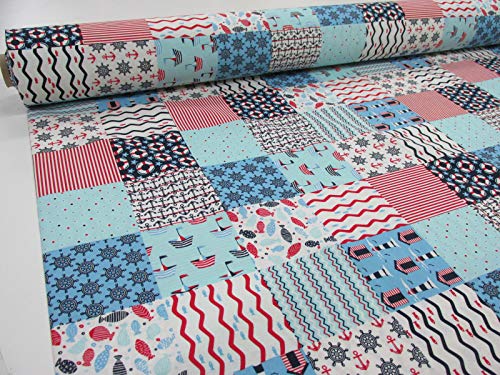 Confección Saymi - Tela olona Stampata, RIF. Patch, Doppia Larghezza 2,80 Metri. 2,45x2,80m