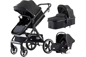 YAZOCO Poussettes 3 en 1 Citadines Poussettes Combinées Poussette Tricycle Baby Walker Poussette Haute Paysage Poussettes Pliantes Trolley Bébé Landau pour 0-36 (Noir)