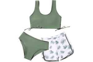 URMAGIC Girl's Swimsuits Bikini Set Shorts Girls 3 Piece Bathing Suit with Cover Up Beach Swimming Shorts for Teen Junior Girls 2 Pieces Swimsuit Swimming Shorts Size 9 10 11 12 13 Years