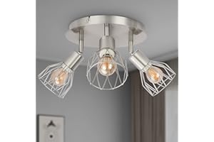 Kimjo 3 Way Ceiling Spotlight Rotatable, Spot Light Ceiling Nickel Wire Cage Wall Spot Bar Lighting Industrial, Spot Light Fittings for Lounge Bedroom Hallway, E14 Base (No Bulbs)