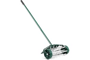 TANGZON Garden Rolling Lawn Aerator, Manual Grass Spikes Roller with Non-slip Handle, Heavy Duty Outdoor Garden Lawn Tool (with Fender, 43 x 20 x 128cm)