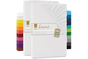 ‎LAVEA 2er Set Spannbettlaken - Serie Maya Doppelpack Spannbetttuch für Matratzen bis 20cm - 90x200cm | 100x200cm, Weiss, 100% Baumwolle, hochwertige Verarbeitung, mit Gummizug