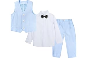LOLANTA 4-Piece Formal Suit for Boy, Waistcoat Set, Kids Birthday Wedding Party Occasionwear 2-13 Years