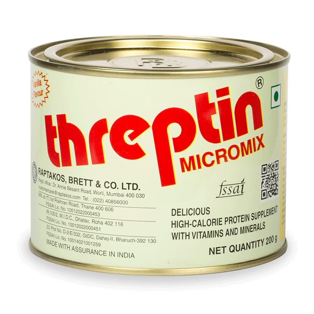 Threptin Protein Micromix - 200g, 27 Servings|Vanilla Flavor|Casein Protein enriched with 18 Vital Vitamins-Minerals, Antioxi