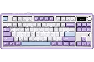 MechLands AK870 Teclado inalámbrico para Juegos de 87 Teclas con Pantalla y Mando Hot Swap, BT5.0/2.4GHz/USB-C Teclado mecánico, con Acolchado de 5 Capas para Win/Mac (Morado, Hyazinthe Schalter)