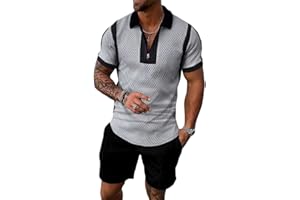 Osheoiso Completi Tuta da Uomo 2 Pezzi T-Shirt + Pantaloncini Tuta con Risvolto Stampa Manica Corta con Tasca Estate Sportiva Allenamento Felpa da Uomo Completi Taglie Forti